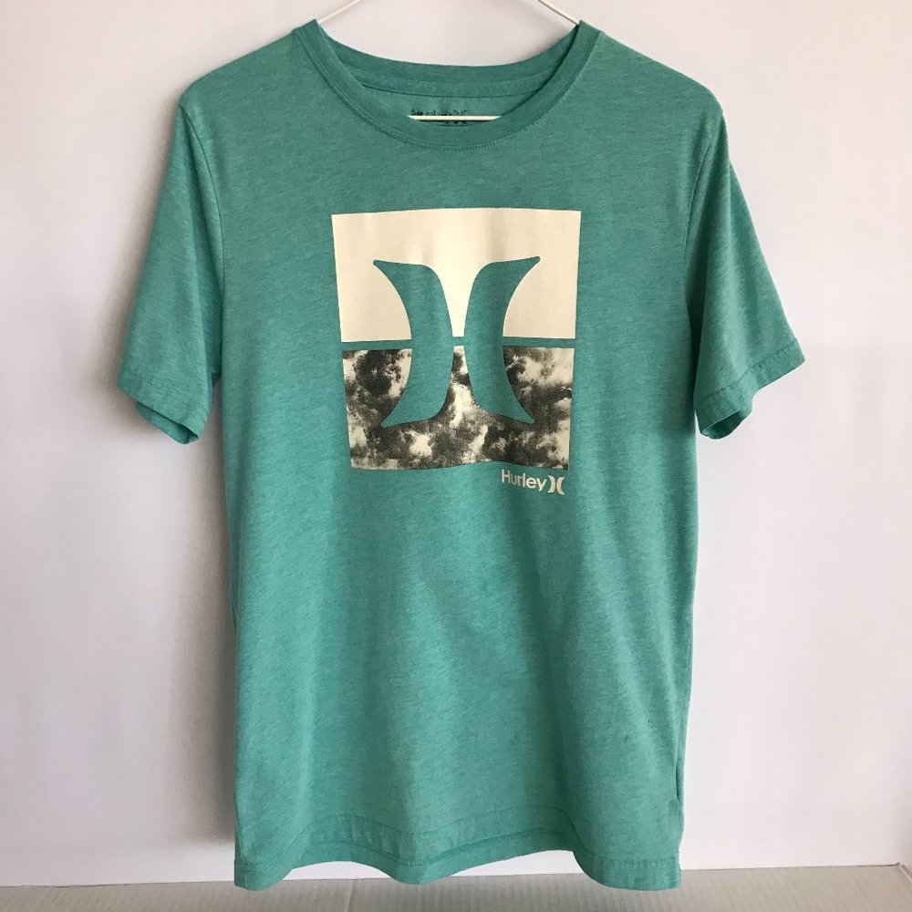 Juniors Youth Boy's Teal Blue Green Vintage Distressed Style Hurley Tshirt Sz XL